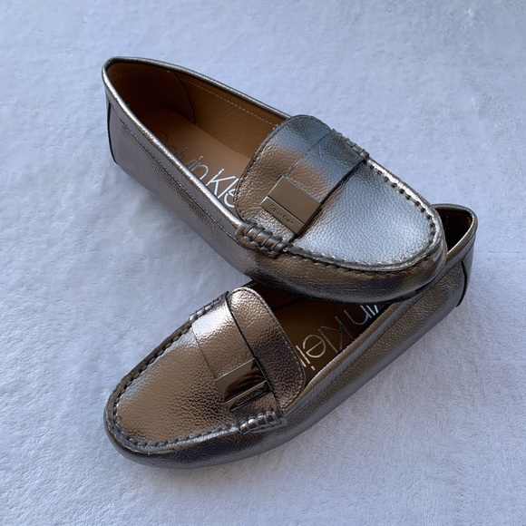 Calvin Klein Shoes - Calvin Klein Gray Shiny Leather Loafers Women’s Moccasins